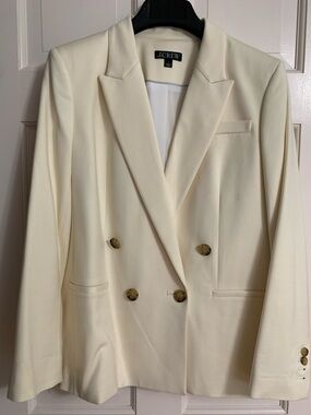 J. Crew Women's Relaxed Fit Double-Breasted Cream Blazer Size 6